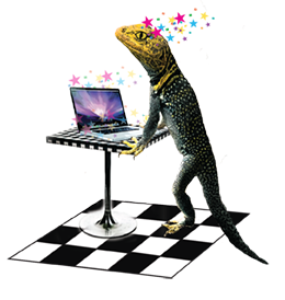Lizard wizard on a laptop